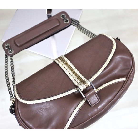 Giuseppe Zanotti Brown Leather Shoulder Bag Purse Handbag Gold Chain - Picture 2 of 10